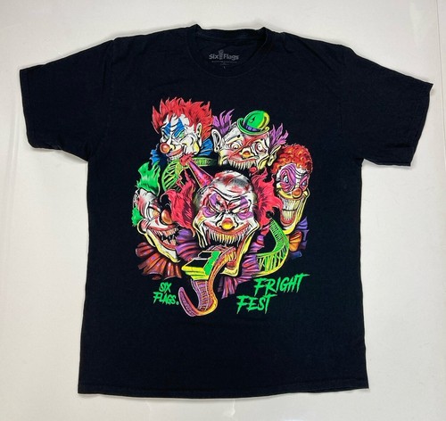 Six Flags Fright Fest Clown Graphic T-shirt Men Large Black Short Sleeve