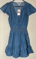 Michael Kors Womens Dress Blue XS Tiered Faux-Wrap Flare Ruffle Smocked Waist