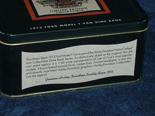 ERTL 1913 FORD MODEL T DIME BANK 1/43 "HARLEY DAVIDSON" w TIN - Picture 4 of 10