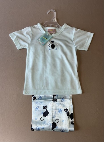 Girls Small 4T “FuFu Black Kitty Cat” Pajama Top & Satin Bottoms, New With Tags - Picture 8 of 10
