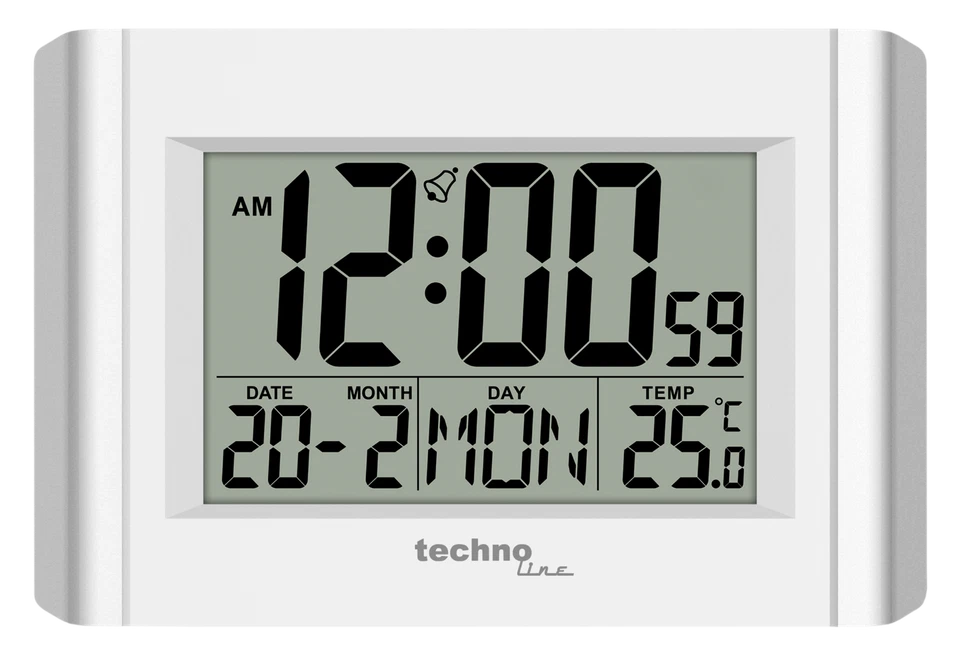 technoline Digitale Quarz-Wand-Uhr WS8002, Weiß-silber, 215 x 150 x 28mm  - Bild 1 von 1