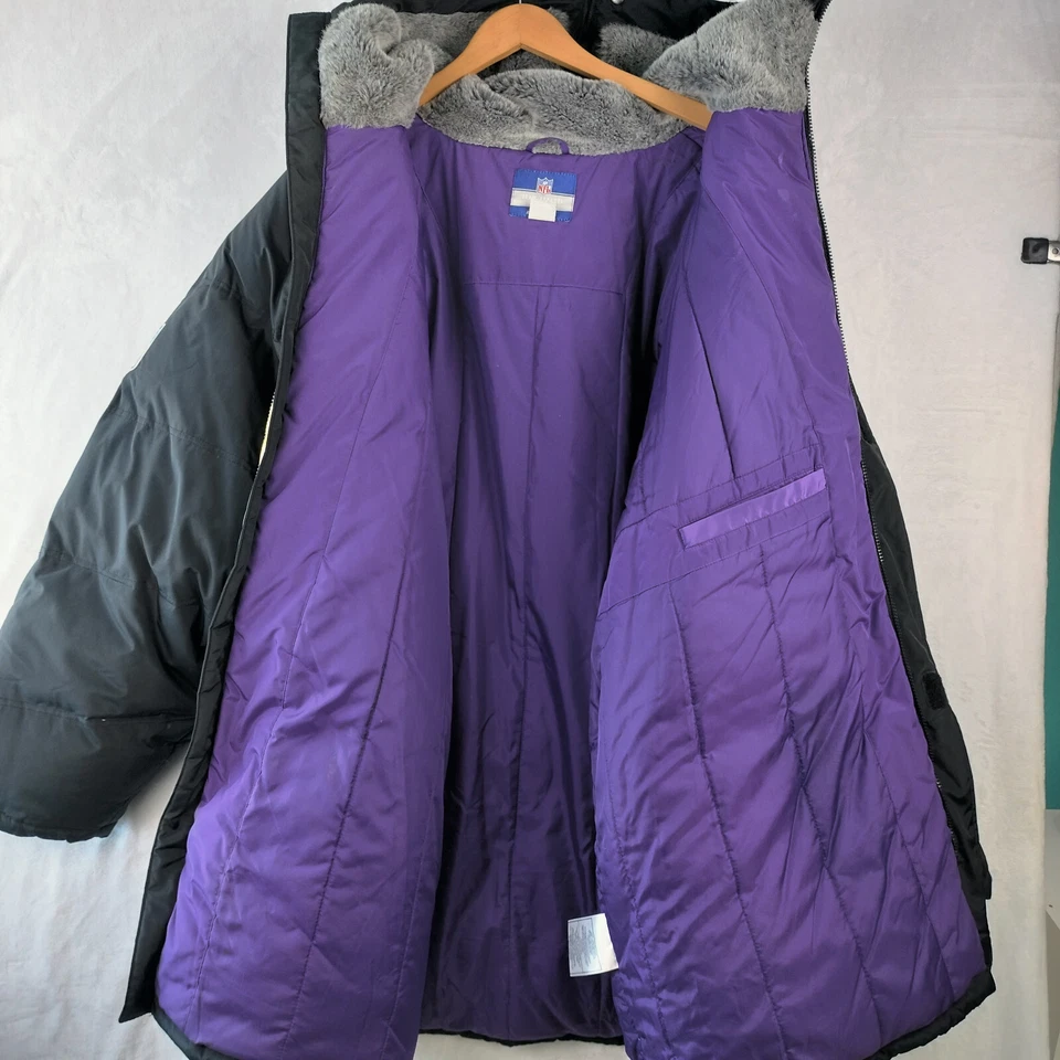 明尼苏达维京人派克外套男式 4XL 锐步黑色连帽野战羽绒外套 — 第 4/4 张图片