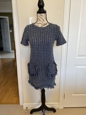 EUC KERISMA Size S Navy Herringbone Metallic Thread Short Sleeve Mini Dress
