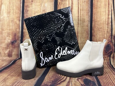 NEW Sam Edelman Ivory Justina Chelsea Lug Sole Boots Waterproof Leather US 