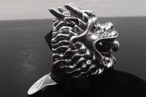 NEW MENS WOMENS 316 L STAINLESS STEEL RING SIZE 9 DRAGON WITH BALL BIKER GOTH - Picture 3 of 3