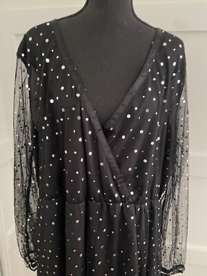 Shein Black Midi Dress SZ 4XL Sheer Mesh With Gold & Silver Sequin Long  Sleeves | eBay