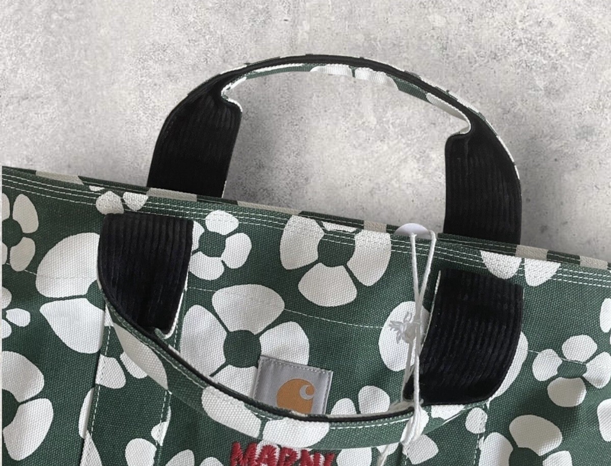 MARNI × CARHARTT Tote Bag Marni X Carhartt WIP Clover Floral Canvas in Green & White