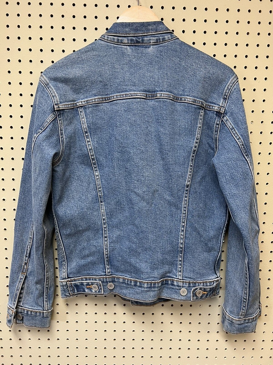 Mens Levi Small Zigzag Stitch Stretch Blue Denim Jean Jacket