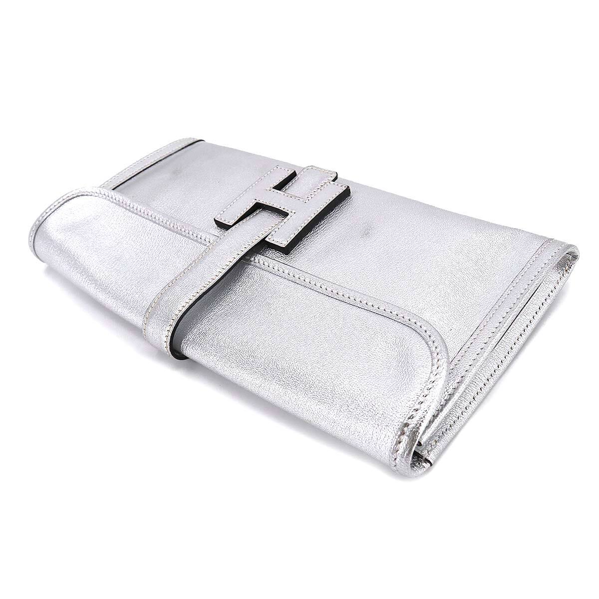 HERMES Jige Elan Clutch Bag Leather Swift Metallic silver HERMES Jige Elan Clutch Bag Leather Swift Metallic silver