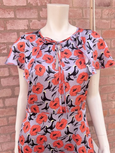 L`Autre Chose Midi Vestido Seda Floral Púrpura Naranja Amapola Flores Talla I... - Imagen 11 de 24