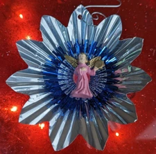 Handmade Christmas Ornament With Vintage Light Reflectors, Mini Angel