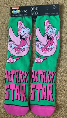 NEW Odd Sox, SpongeBob,SUPRISED FACE  Patrick Star, Novelty Crew Socks Sz 6-13