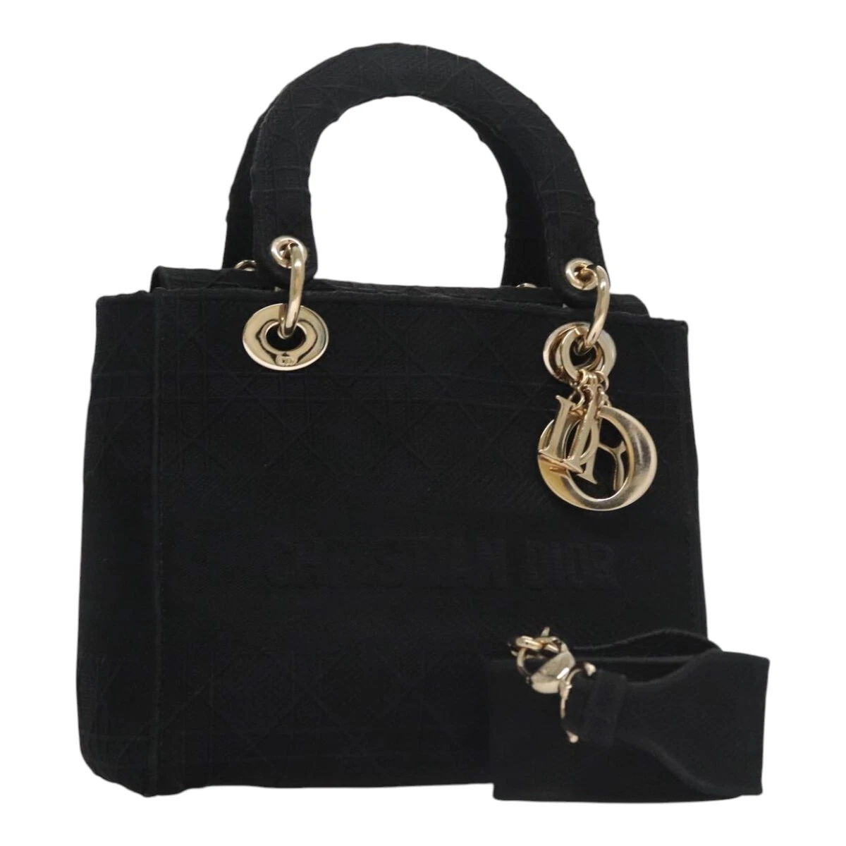 Sac à main Christian Dior Canage toile 2 voies noir or authentique FF5836SM