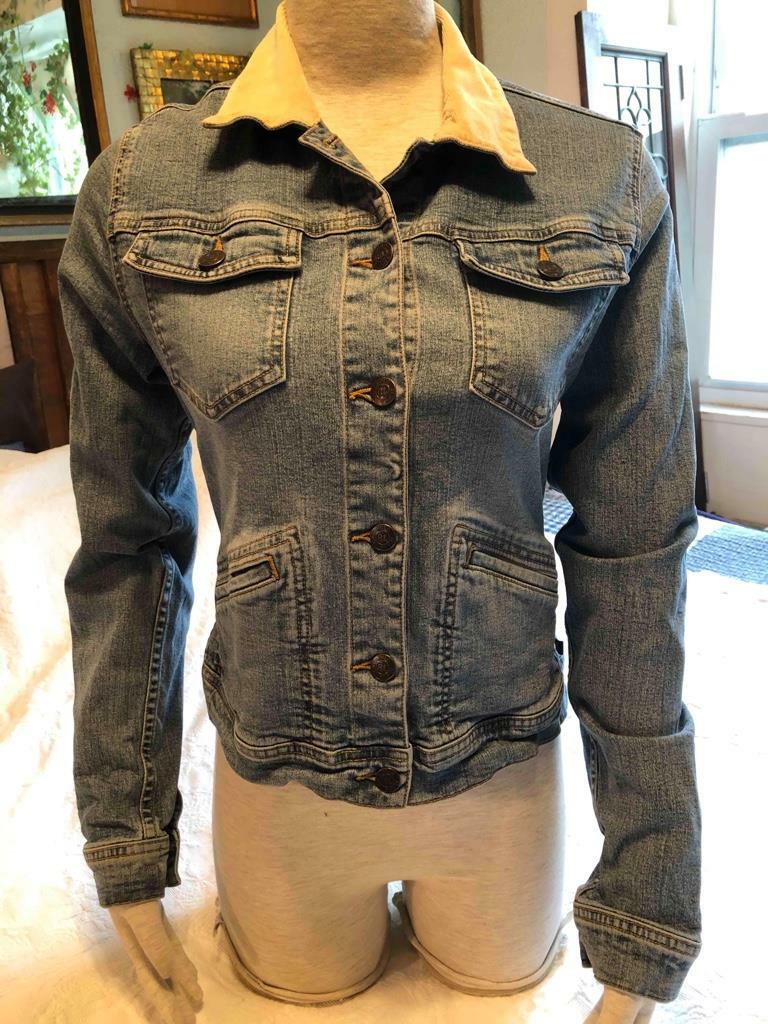 Woman's Polo Ralph Lauren Faded Blue Denim Jean Jacket Corduroy Collar Sz M
