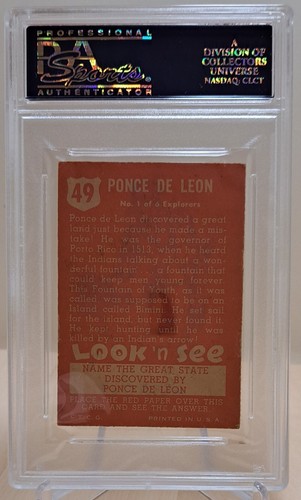 1952 Topps Look 'N See #49 Ponce de Leon PSA VG 3 - Picture 2 of 2