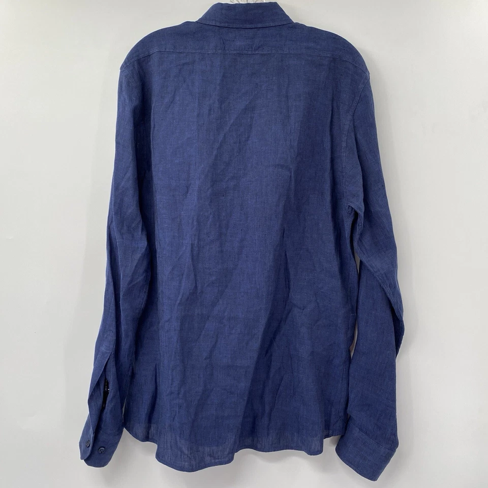 J. Lindeberg Men's Large Daniel Linen Melange Blue Slim Fit Long Sleeve Shirt - Image 3 of 4