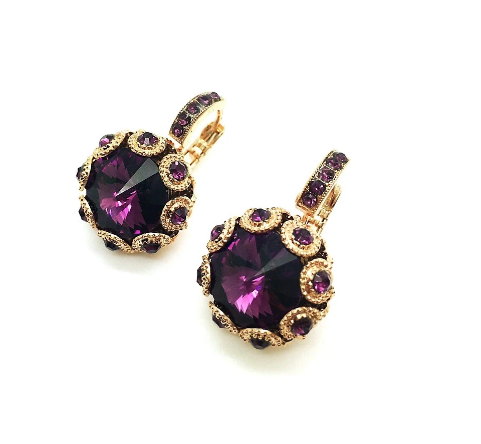 Earrings By Mariana Woman Classy Amethyst Swarovski Crystals - Image 2 of 4