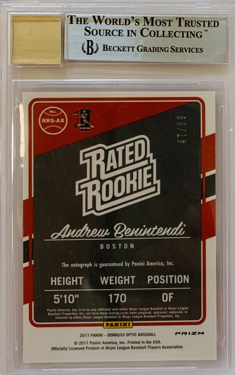 Andrew Benintendi ルーキー直書き直筆サインカード　99枚限定！ 2017 Donruss Optic Andrew Benintendi Rated Rookie Orange Refractor