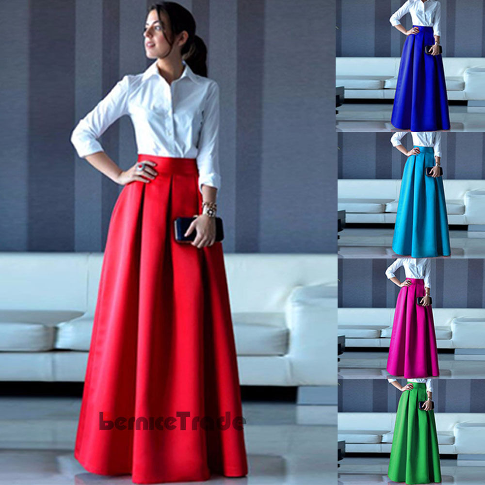 Long Maxi Satin Skirt Prom Ball Gowns 