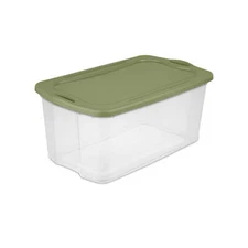 120 Quart EZ Carry, Clear Storage Bin, Full-Grip Handles, Green
