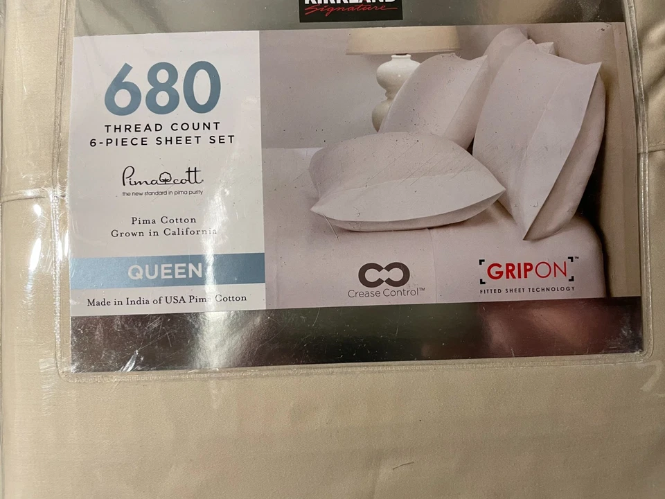 Kirkland Signature 680 Thread Count 6-piece Sheet Set, Queen Oatmeal