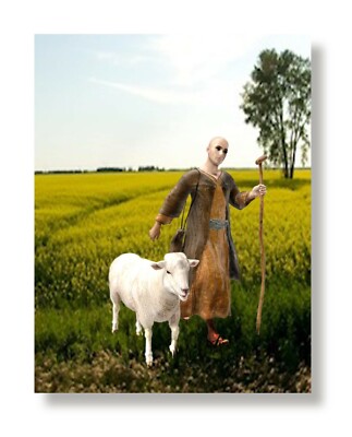 SHEPHARD & LOST SHEEP Art Print on Canvas Wall Art 8''x10'' - Ready To Be Framed.