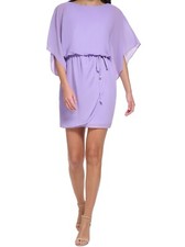 Women’s Dress Medium Chiffon Purple Midi Drape Shoulder Tassel NWOT By Tiana B.