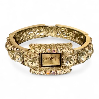 Vivani Rhinestone Cuff Watch‎ Gold Tone Multicolor Japan Movt Vtg Needs Battery Vivani gold tone cuff - Gem main image 3