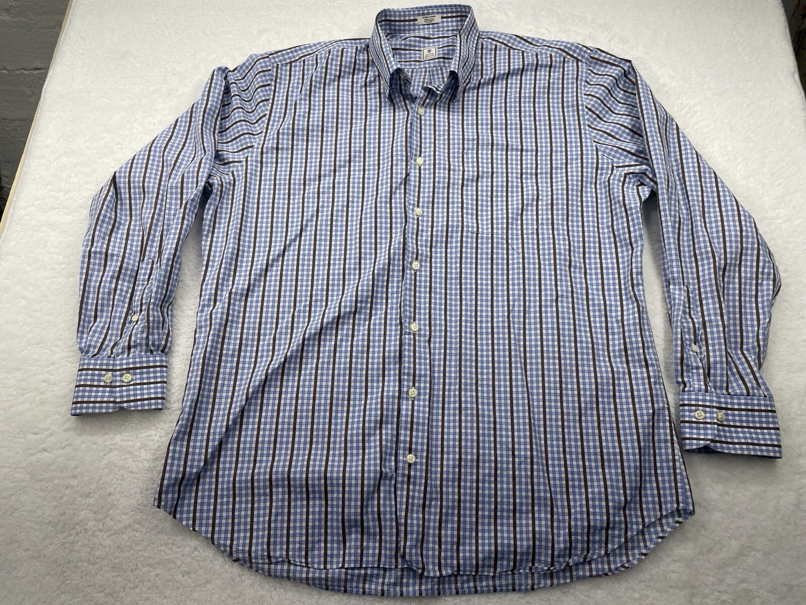 Peter Millar Mens Extra Large Blue Brown Plaid Cotton Button Down Shirt XL