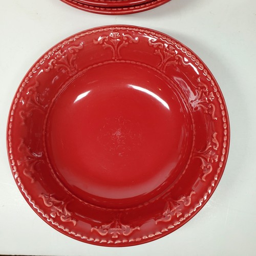 Jc Penneys Athena Red Cranberry Festive Soup Cereal Bowls Stoneware Set Of 5 - Picture 2 of 4