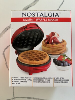 Nostalgia MyMini Waffle Maker 5'' Non-Stick Cooking Surface. NEW Factory Sealed