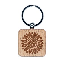 Detailed Geometric Summer Sunflower Sunny Days Engraved Wood Square Keychain