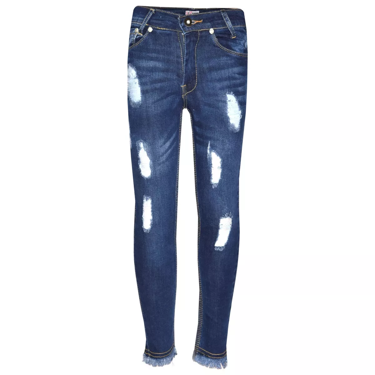 Girls Skinny Jeans Kids Dark Blue Denim Ripped Stretchy Pants