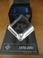 NEW-VERY RARE--ENRON 25 Year Anniversary Lead Crystal Faceted 2" Cube on Stand