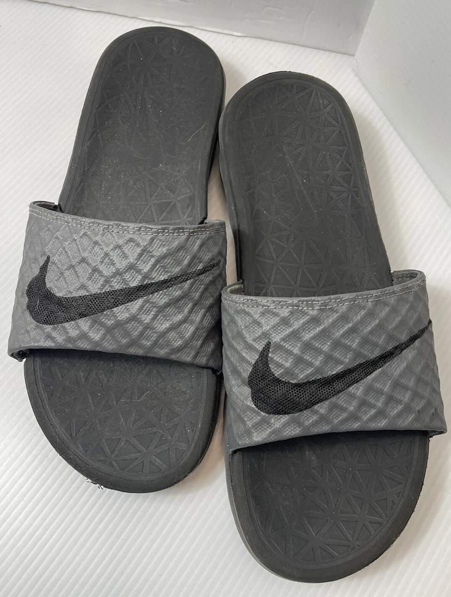 Nike Benassi Solarsoft Size 7 Slides Sandals Gray Black 705474-090 eBay