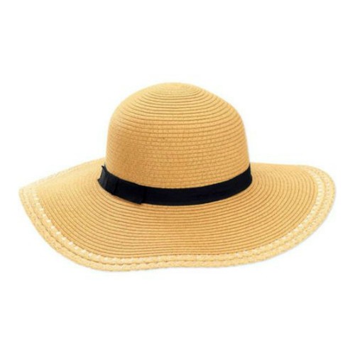 Women's Floppy Hat With Open Work Edging Summer Beach Hat One Size Natural/Tan - Picture 9 of 11