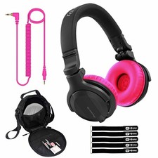 Pioneer DJ HDJ-CUE1BT Black Wireless Bluetooth Headphones, Pink Ear Pads  Case