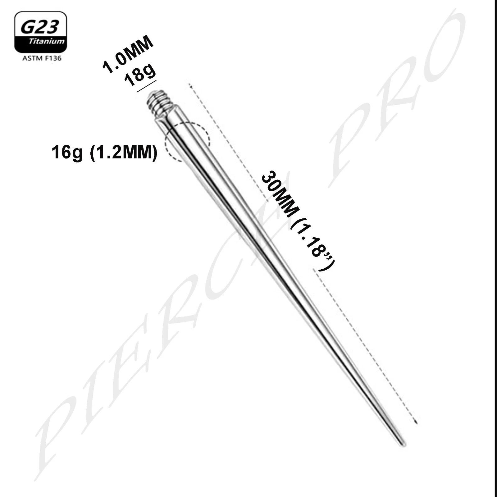 Titanium Piercing Taper Insert Pin 16g 18g 20g Internally Threaded Jewelry - product detail image 3
