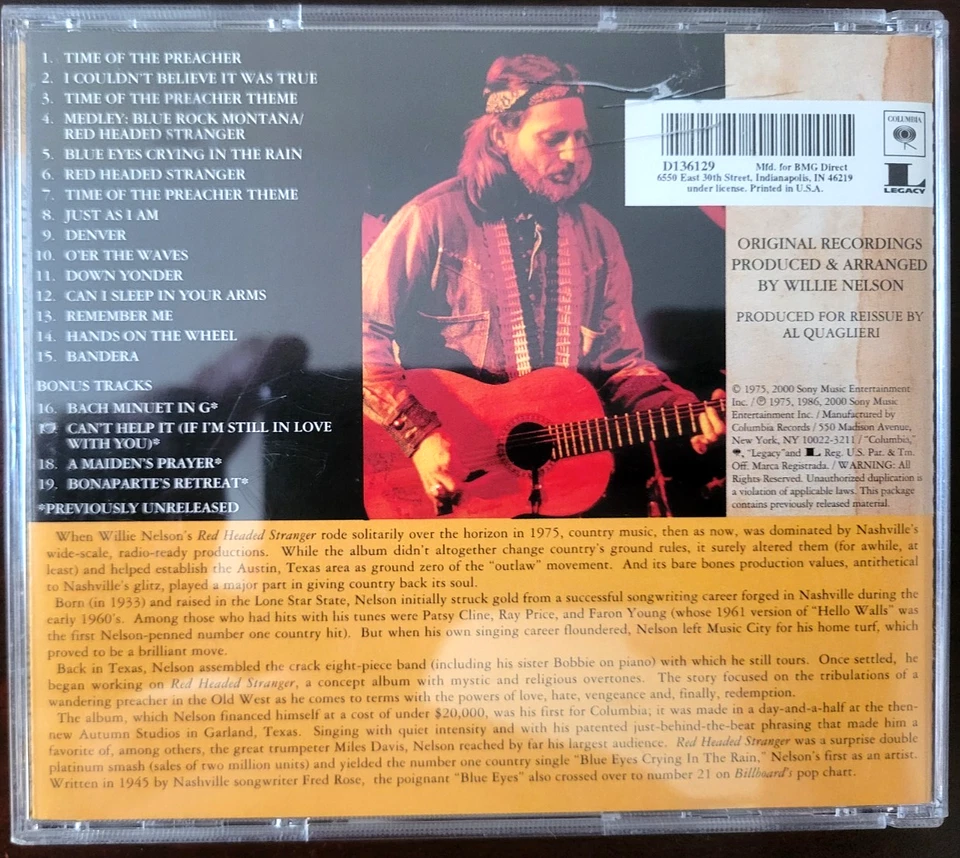 Willie Nelson - Red Headed Stranger - Country Outlaw-country VG + CD Foto 4 de 4