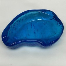 Vtg Art Glass Ashtray Blue Textured Bottom Amorphous MCM Trinket Dish Rare Find