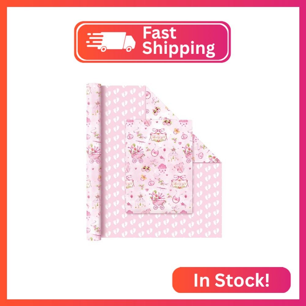 - 1 Roll 17&rdquo; X 33 Ft Baby Shower Wrapping Pape