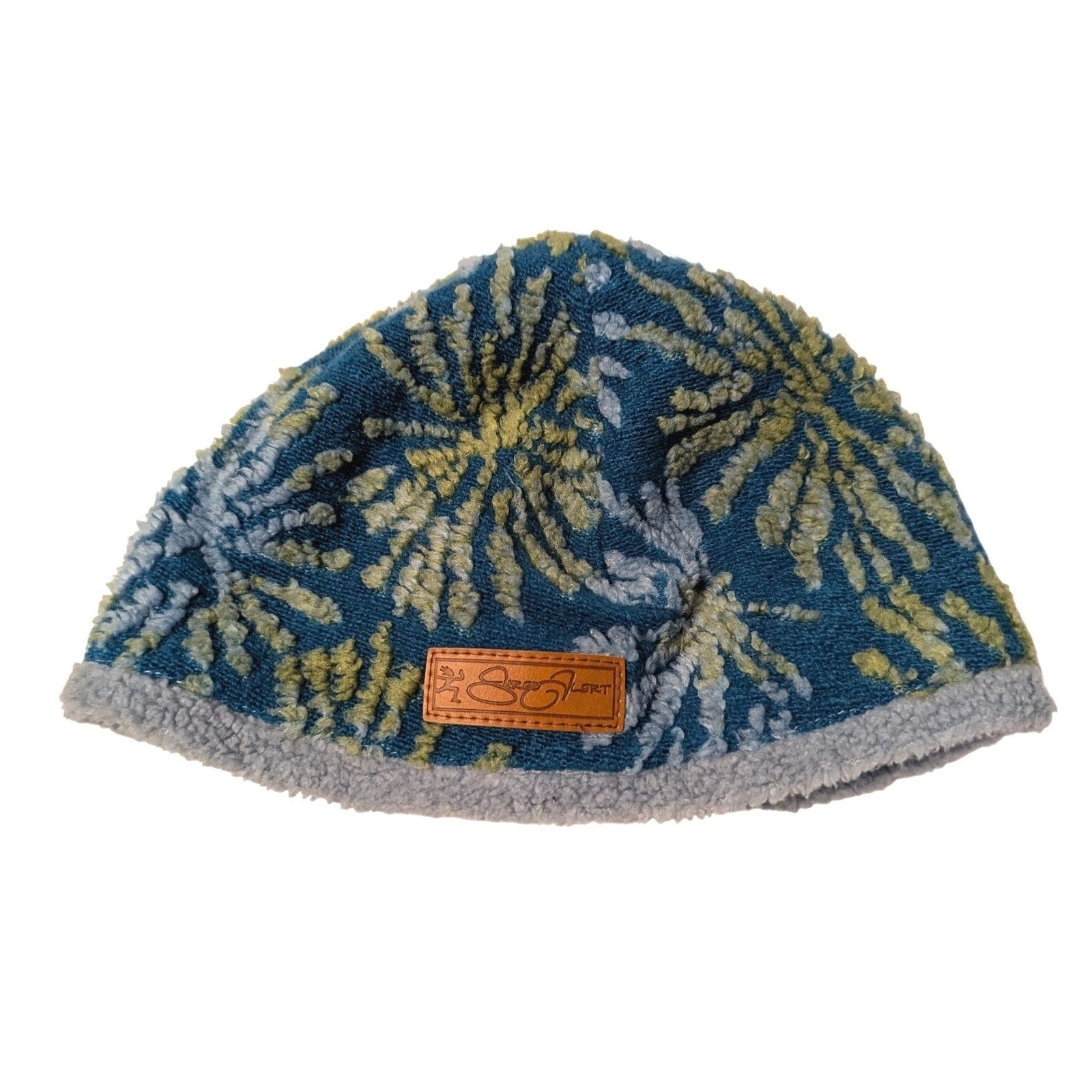 Shred Alert Fleece Beanie Hat Blue Green Sherpa Lined Made in USA Hood River OR