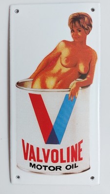 VALVOLINE MOTOR OIL PINUP LADY Garage Emailschild Neu Tür Schild 10x20cm