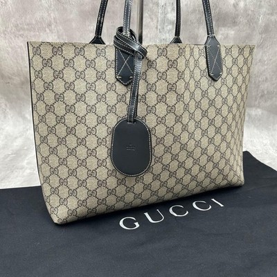 GUCCI GG Supreme Reversible Tote Bag 2way Shoulder Handbag Black A4