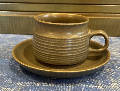 Denby Sherwood Cup & Saucer Olive Green Langley England Vintage