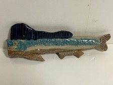 Hand Crafted Ceramic Carved And Glazed Fish. One Of A Kind Wall Piece. 11” Long