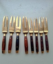 Vintage Brass & Wood Handle Cocktail Forks .
