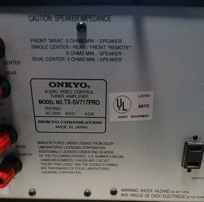 Onkyo TX-SV717PRO Surround Receiver Tuner Amplifier 5.1 Ch, Works