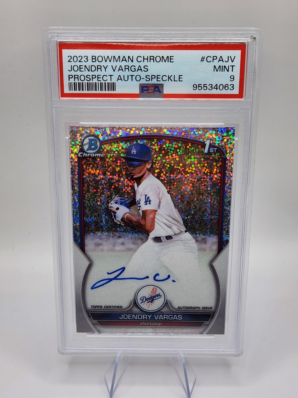2023 Bowman Chrome 1st Joendry Vargas Prospect Auto /299 Speckle Refractor PSA 9
