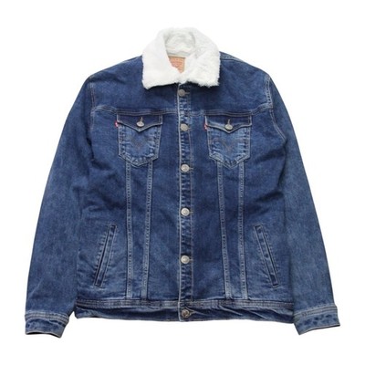 Levis Jeansjacke Herren XL Stonewashed blau Sherpa gefüttert Slim Western Trucker